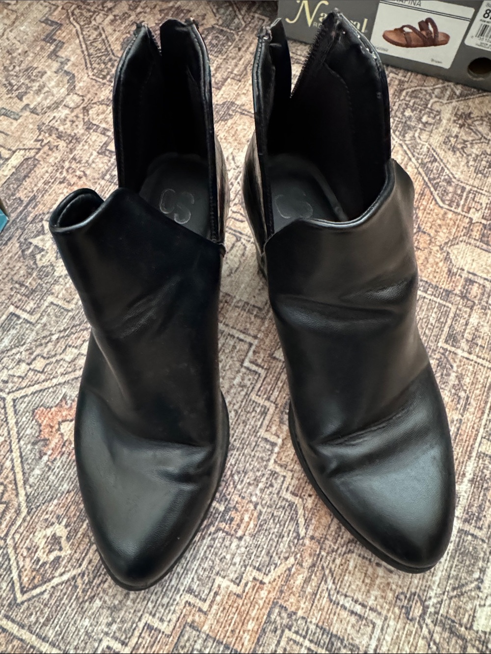 SO Black Pointed Leather Ankle Booties
